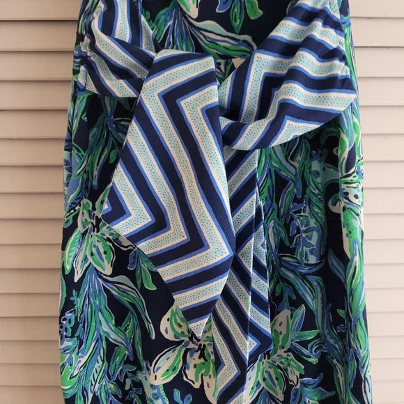 Lilly Pulitzer Blue Green Nila Jumpsuit with striped  fabric tie belt wide leg - Picture 5 of 16